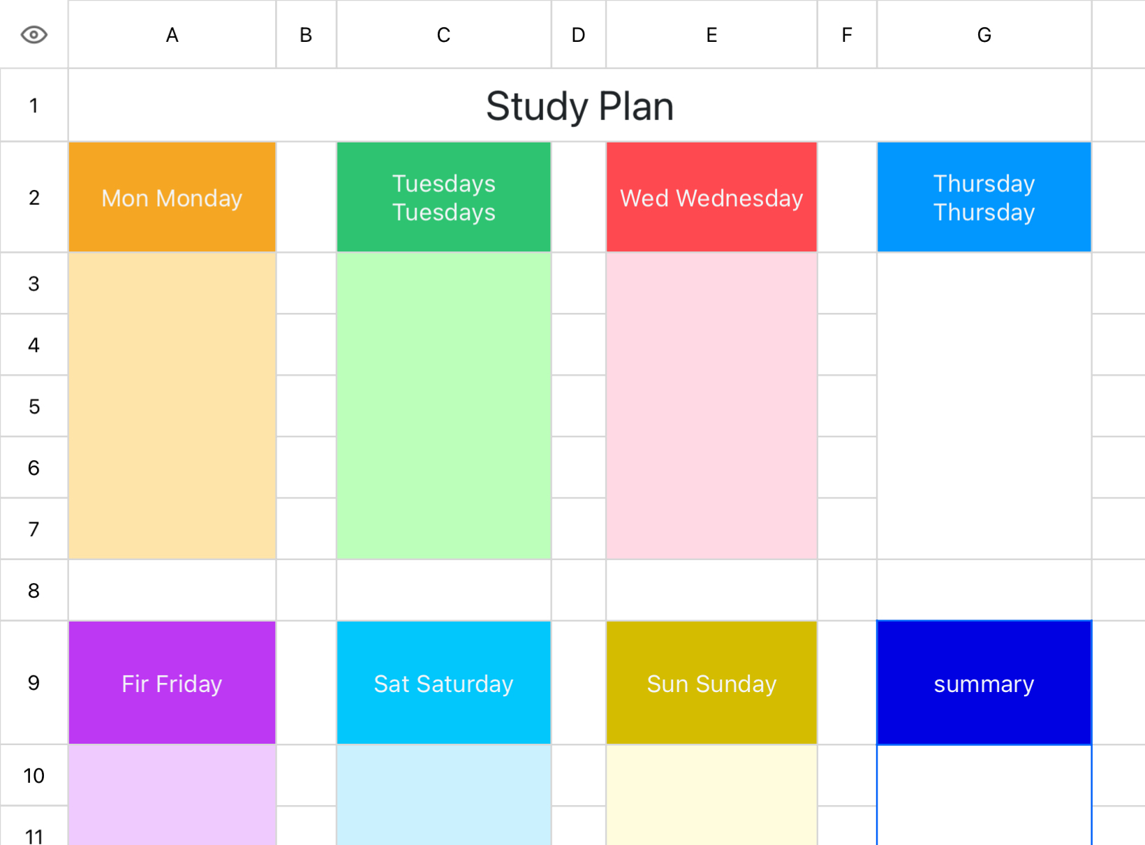 Study Plan Table 1